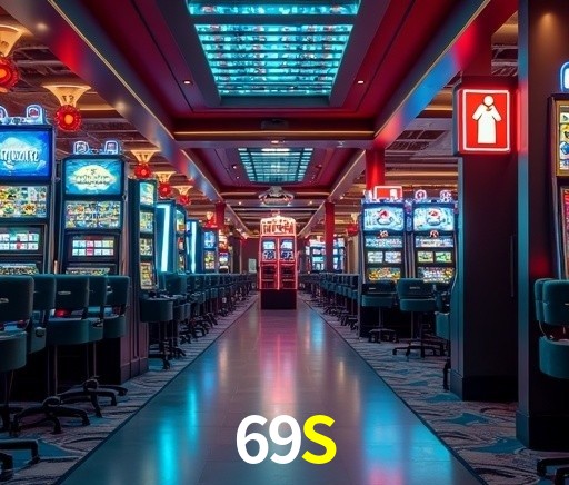 Una escena digital vívida inspirada en casino con 69S mostrado prominentemente, luces brillantes, fichas, cartas y acentos dorados.